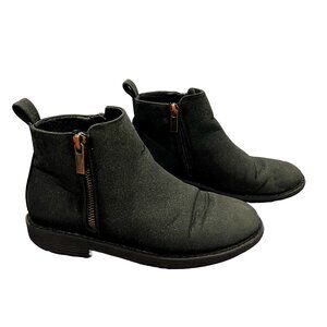 Black Ankle Boots | Side Zip | Faux Suede | Low Heel